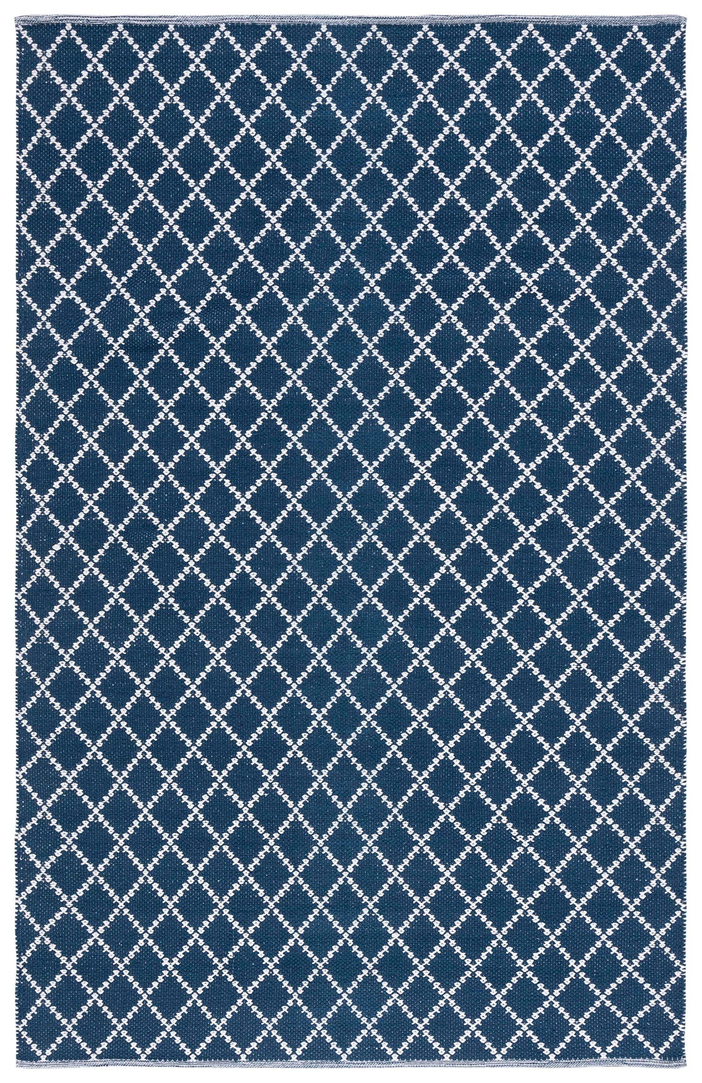 SAFAVIEH Montauk Collection Area Rug - 5' x 8', Navy & Ivory, Flat Weave Geometric Trellis Cotton Design, Easy Care, Ideal for High Traffic Areas in Living Room, Bedroom (MTK706N)