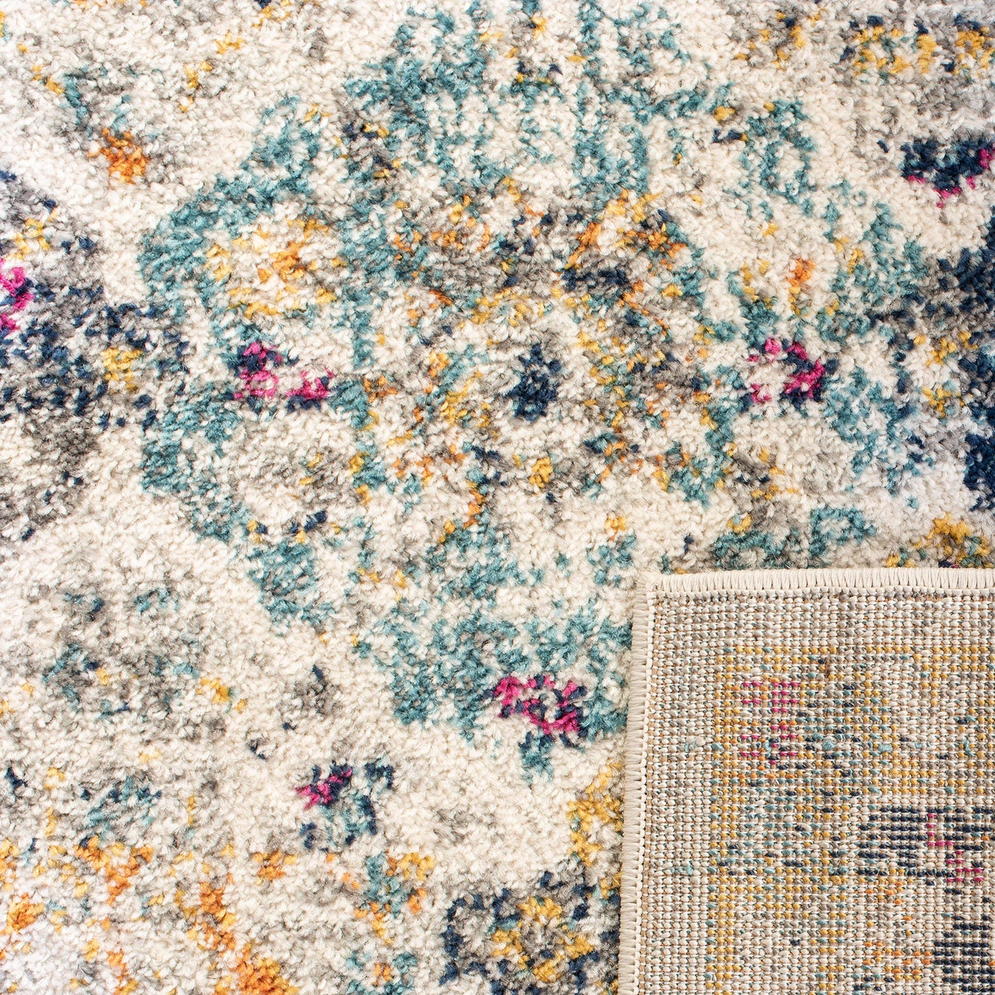 SAFAVIEH Madison Collection Runner Rug - 2'3" x 12', Cream & Multi, Boho Chic Distressed Design, Non-Shedding & Easy Care, Ideal for High Traffic Areas in Living Room, Bedroom (MAD611B)