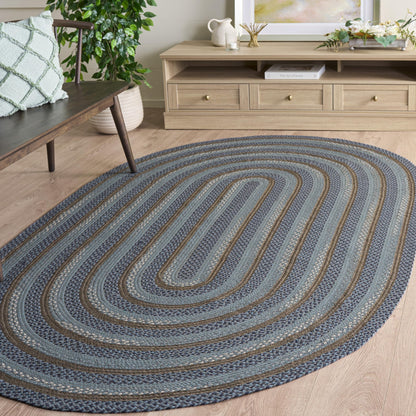 SAFAVIEH Braided Collection Area Rug - 4' x 6' Oval, Blue & Grey, Handmade Woven Cotton, Boho Reversible Style, Ideal for Living Room, Bedroom, Dining Space (BRD257M)