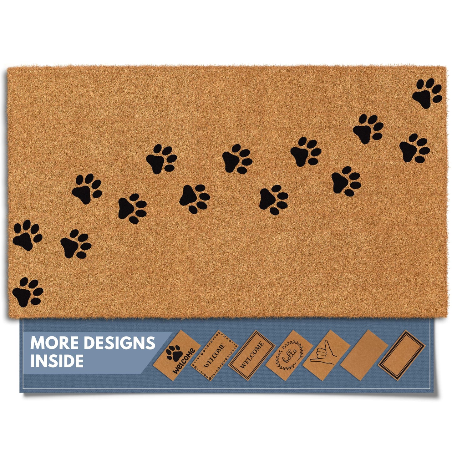 Barnyard Designs Natural Coco Coir Heavy Duty Backing Doormat - Large Cute Non-Slip Front Door Welcome Mat for Outside Entrance or Porch Entry, Brown (17x30, Paws)
