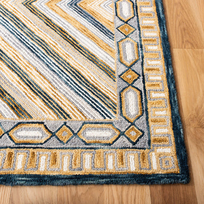 SAFAVIEH Aspen Collection Area Rug - 6' x 9', Navy & Gold, Handmade Boho Wool, Ideal for High Traffic Areas in Living Room, Bedroom (APN809N)