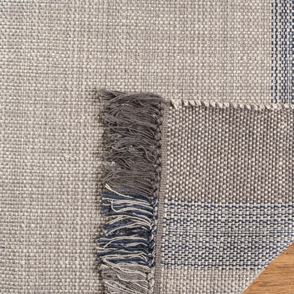 SAFAVIEH Montauk Collection Area Rug - 9' x 12', Blue & Grey, Handmade Flat Weave Boho Farmhouse Cotton Stripe Fringe, Ideal for High Traffic Areas in Living Room, Bedroom (MTK301M)