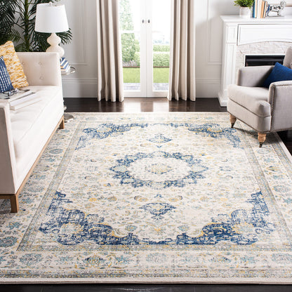 SAFAVIEH Area Rug 9x12 - Evoke Collection - Large - Ivory & Blue, Shabby Chic Oriental Medallion Design, Non-Shedding & Easy to Clean, Ideal for Living Room, Bedroom, Dining Space (EVK220C)