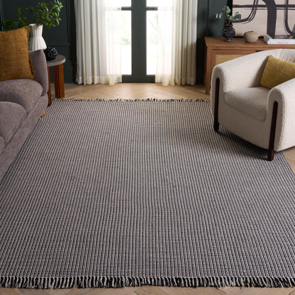 SAFAVIEH Area Rug 8x10 - Montauk Collection - Large - Ivory & Black, Handmade Flat Weave Cotton, Boho Farmhouse Design, Ideal for Living Room, Bedroom, Office, Dining Space (MTK340D)