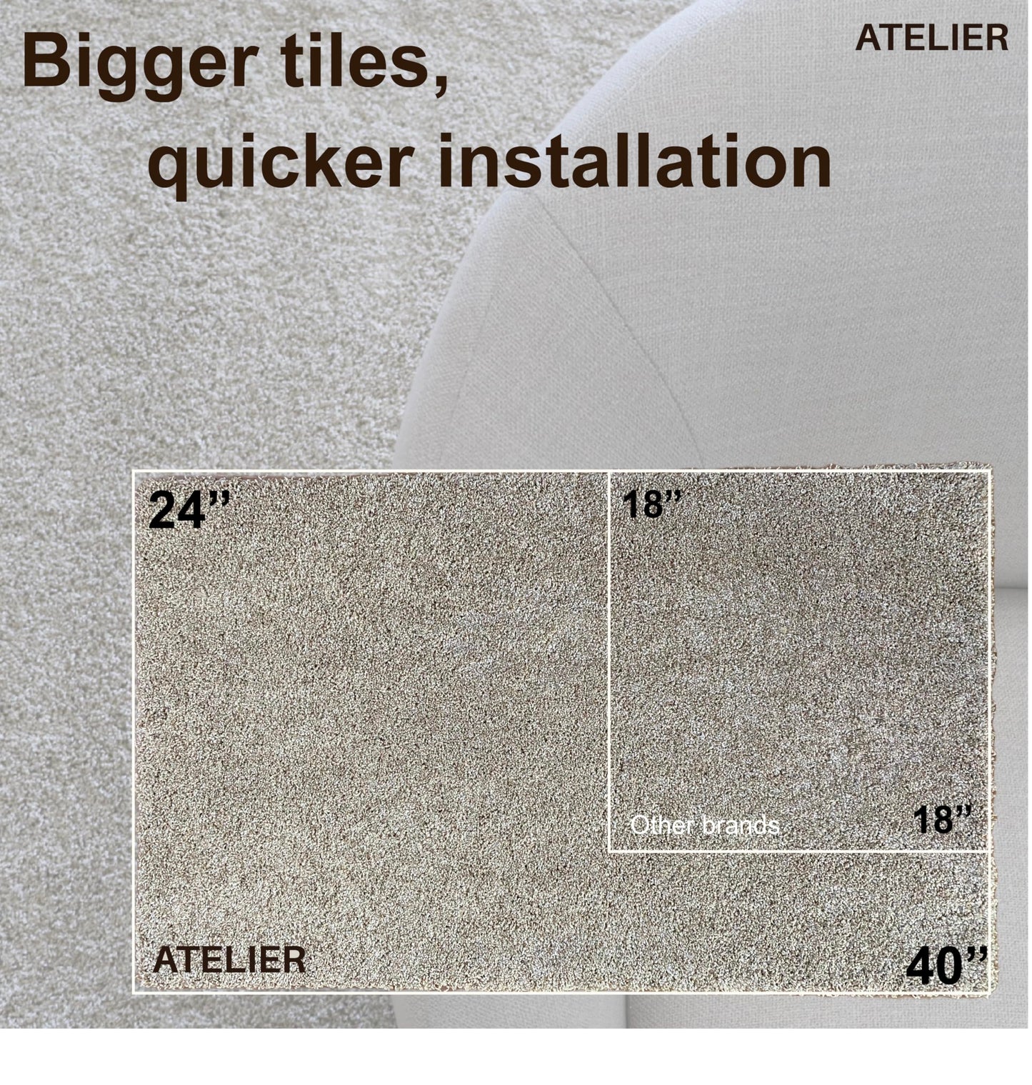 Atelier Luxury Carpet Tiles/Squares (40sf) ($3.1/SF) - Plush - DIY Installation, Seamless Appearance, High-Density Padding, Machine Washable (Light Beige, 40sf (6 Tiles))