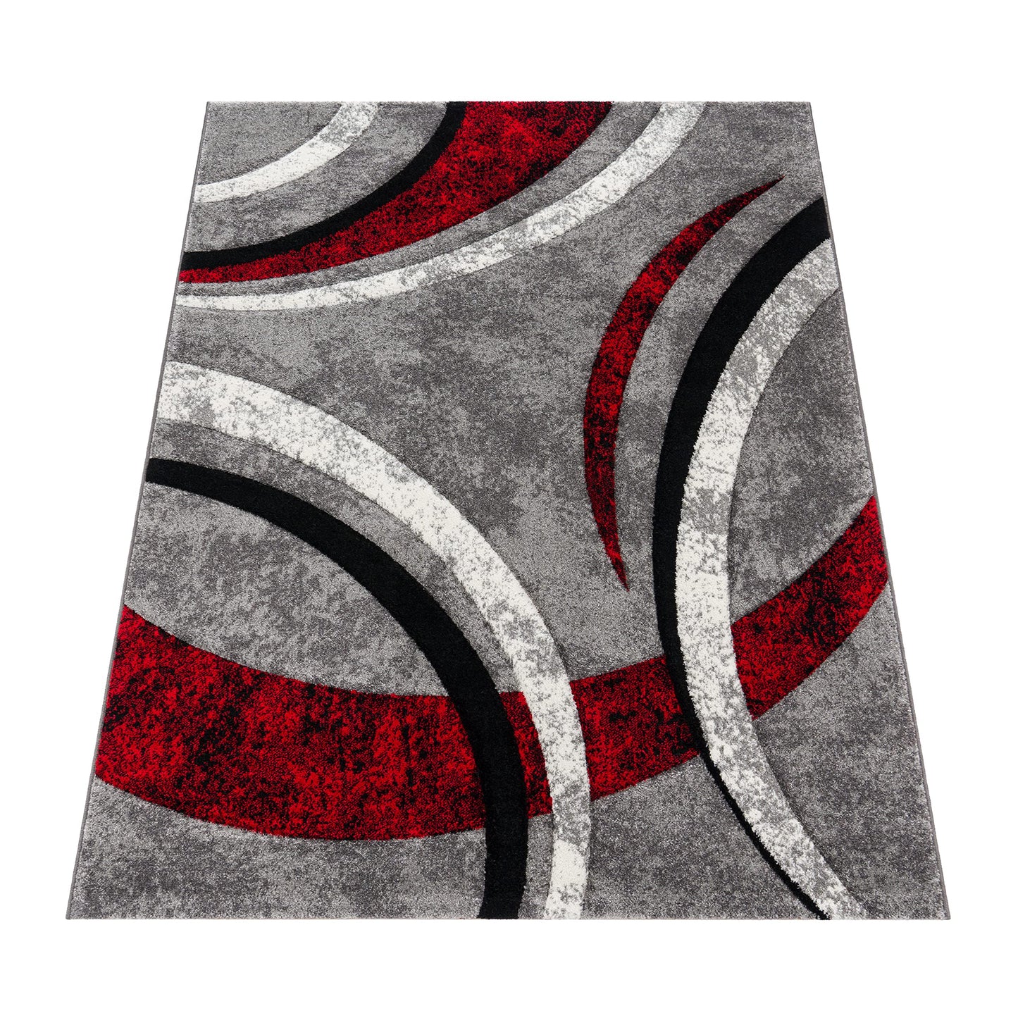 Paco Home Designer Rug with Contour Cut Striped Model in Grey Black and Red Mixture, Size: 5'3'' x 7'7''