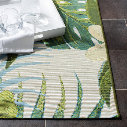 SAFAVIEH Washable Rug Outdoor Barbados Collection - 4' x 6', Green & Pink, Non-Shedding & Easy to Clean, Ideal for Patio, Backyard, Mudroom (BAR516X)