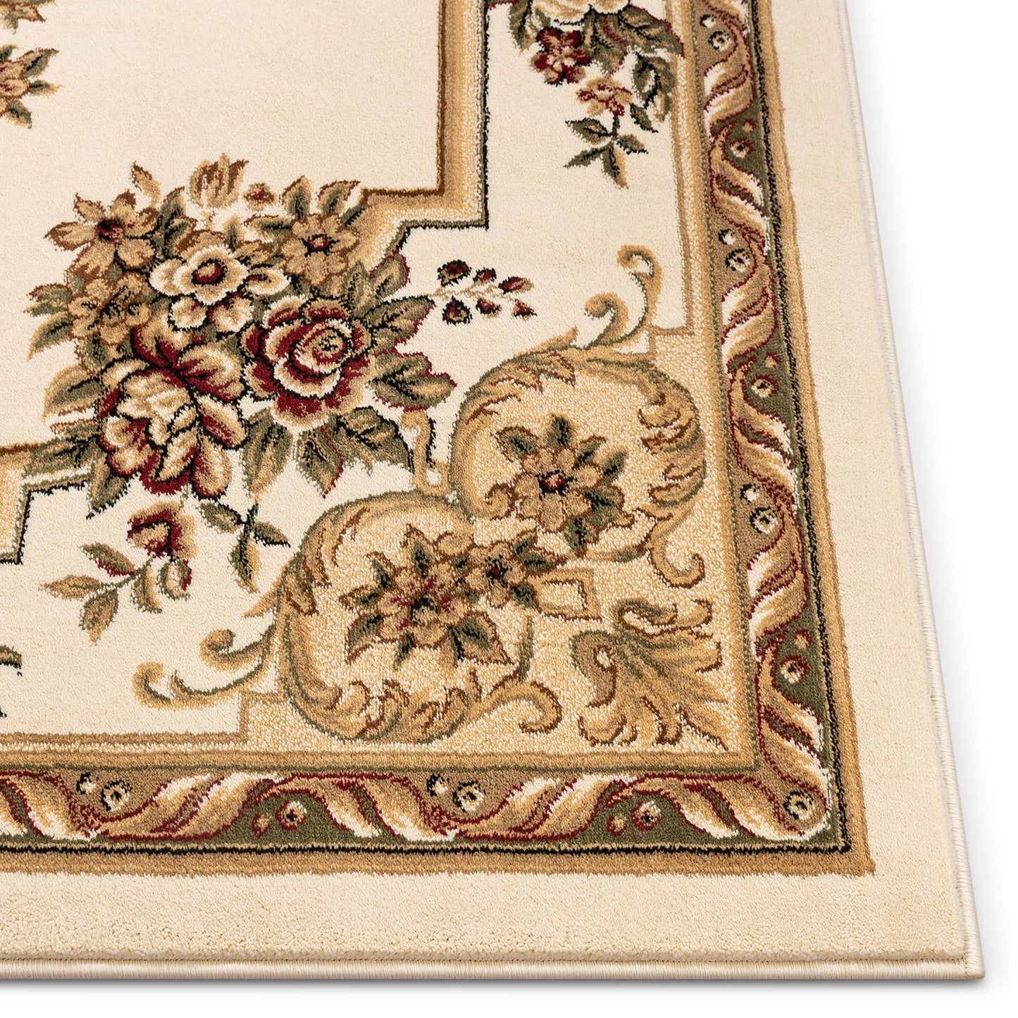 Well Woven Pastoral Medallion Ivory French European Formal Traditional (5'3" x 7'3") Area Rug Easy to Clean Stain/Fade Resistant Shed Free Contemporary Floral Thick Soft Plush Living Dining Room Rug