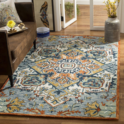 SAFAVIEH Aspen Collection Area Rug - 3' Square, Blue & Rust, Handmade Boho Wool, Ideal for High Traffic Areas in Living Room, Bedroom (APN312A)