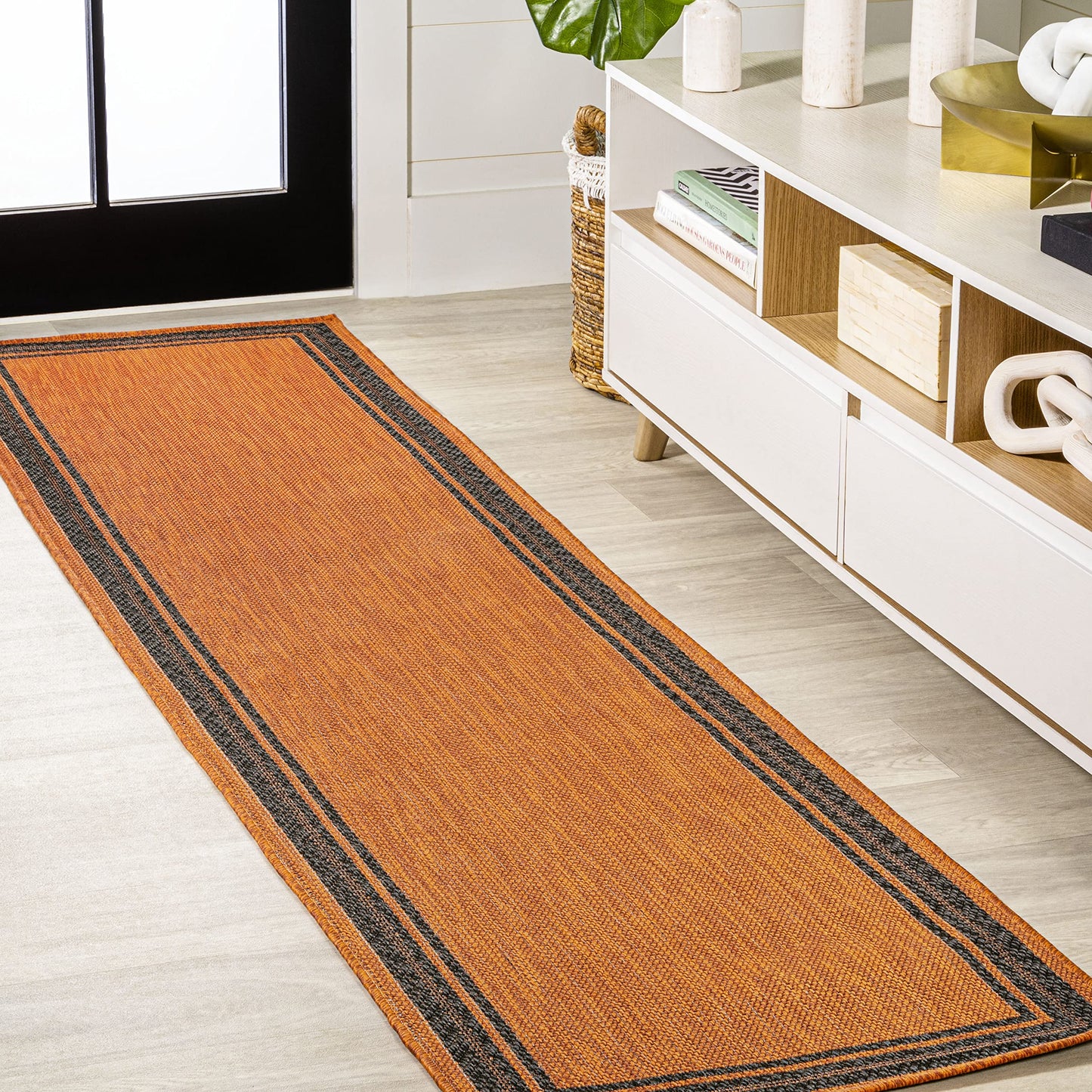 JONATHAN Y Border Stripe Indoor Outdoor Runner Rug 2X8 Orange/Dark Gray, James Modern for Backyard, Patio, Porch, Easy-Cleaning, High Traffic, Pet-Friendly, Non-Shedding (SMB201A-28)