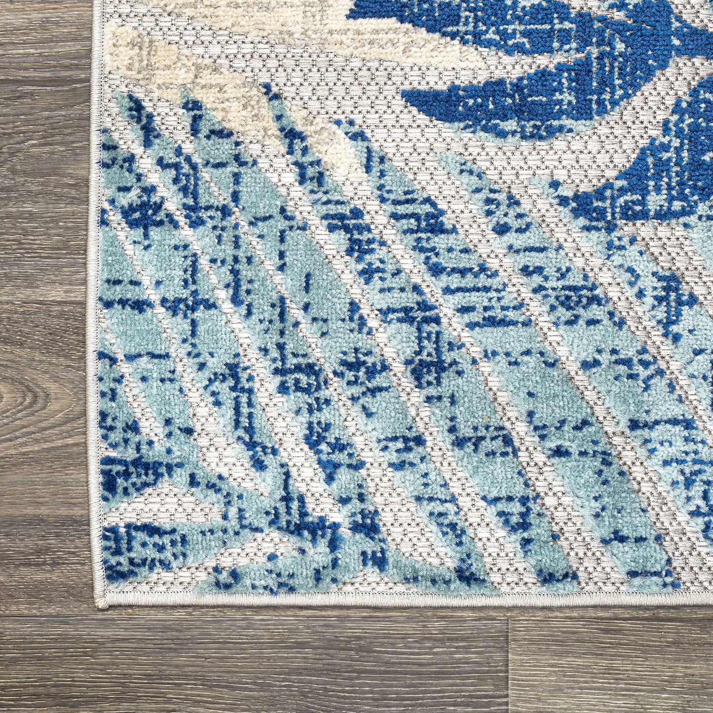 JONATHAN Y Tropics Palm Leaves Indoor Outdoor Runner Rug 2X8 Gray/Blue, Boho for Backyard, Patio, Porch, Easy-Cleaning, High Traffic, Pet-Friendly, Non-Shedding (AMC100A-28)