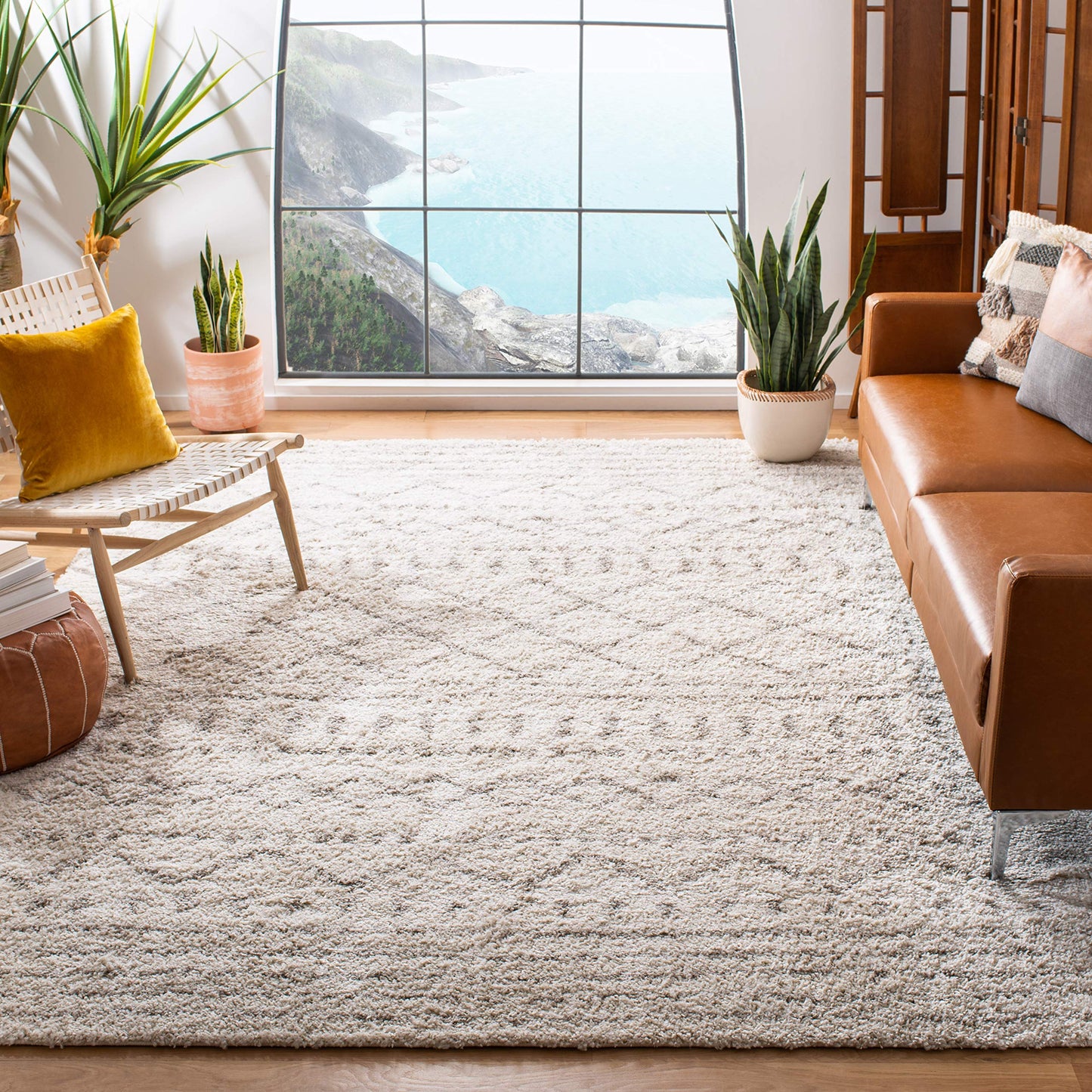 SAFAVIEH Area Rug 10x14 - Arizona Shag Collection - Large - Ivory & Beige, Moroccan Boho Design, Non-Shedding & Easy to Clean, Ideal for Living Room, Bedroom, Dining Space (ASG741A)