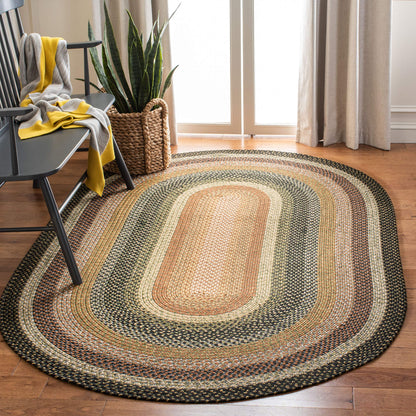 SAFAVIEH Washable Rug Outdoor Braided Collection - 4' x 6' Oval, Multi, Handmade & Reversible, Non-Shedding & Easy to Clean, Ideal for Patio, Backyard, Mudroom (BRD308A)