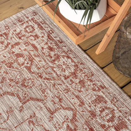 JONATHAN Y Boho Medallion Indoor Outdoor Area Rug 9X12 Red/Taupe, Rozetta Textured Weave for Backyard, Patio, Porch, Easy-Cleaning, High Traffic, Pet-Friendly, Non-Shedding (SMB102A-9)