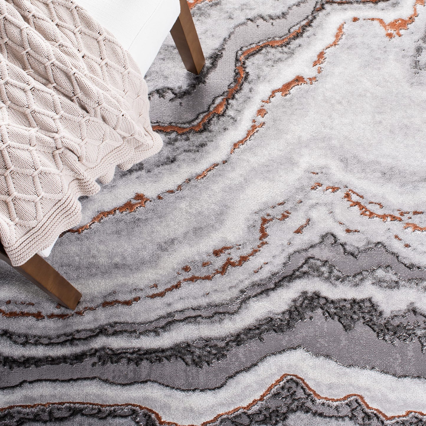 SAFAVIEH Craft Collection Area Rug - 6'7" x 9', Grey & Orange, Modern Abstract Design, Non-Shedding & Easy Care, Ideal for High Traffic Areas in Living Room, Bedroom (CFT858F)