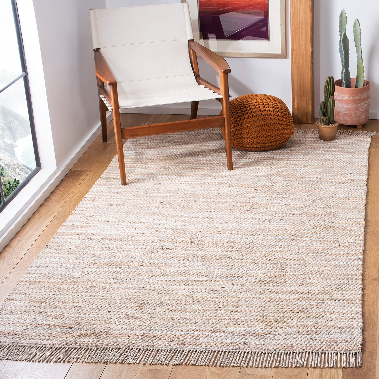 SAFAVIEH Montauk Collection Area Rug - 5' x 8', Beige, Handmade Flat Weave Cotton, Ideal for High Traffic Areas in Living Room, Bedroom (MTK251B)