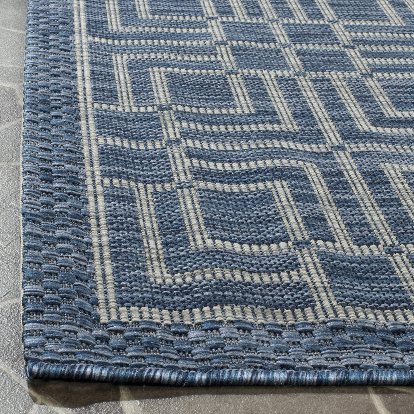 SAFAVIEH Washable Rug Outdoor Courtyard Collection - 2'7" x 5', Navy & Grey, Non-Shedding & Easy Cleaning, Ideal for Patio, Backyard, Mudroom (CY8467-36821)