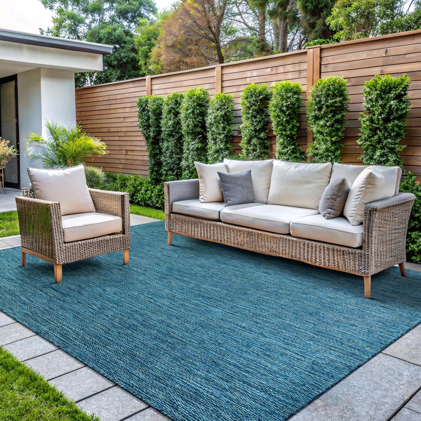CAMILSON Outdoor Rug 8x10 Modern Area Rugs for Indoor and Outdoor Patios and Porches - Waterproof, Washable, Non-Shedding, Easy-to-Clean Outside Carpet (8 x 10, Solid - Aqua)