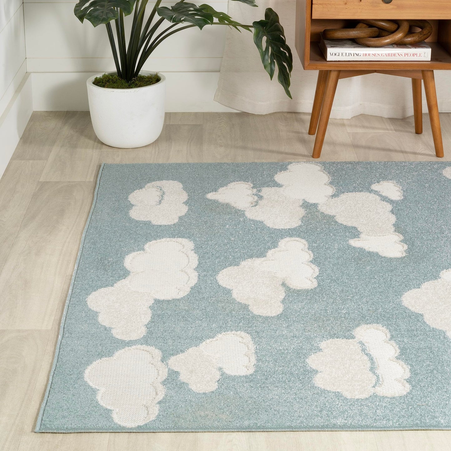 Eyely High-Low Cloud Scandi Area Rug 4 X 6 Blue/Ivory, Indoor Outdoor Rug