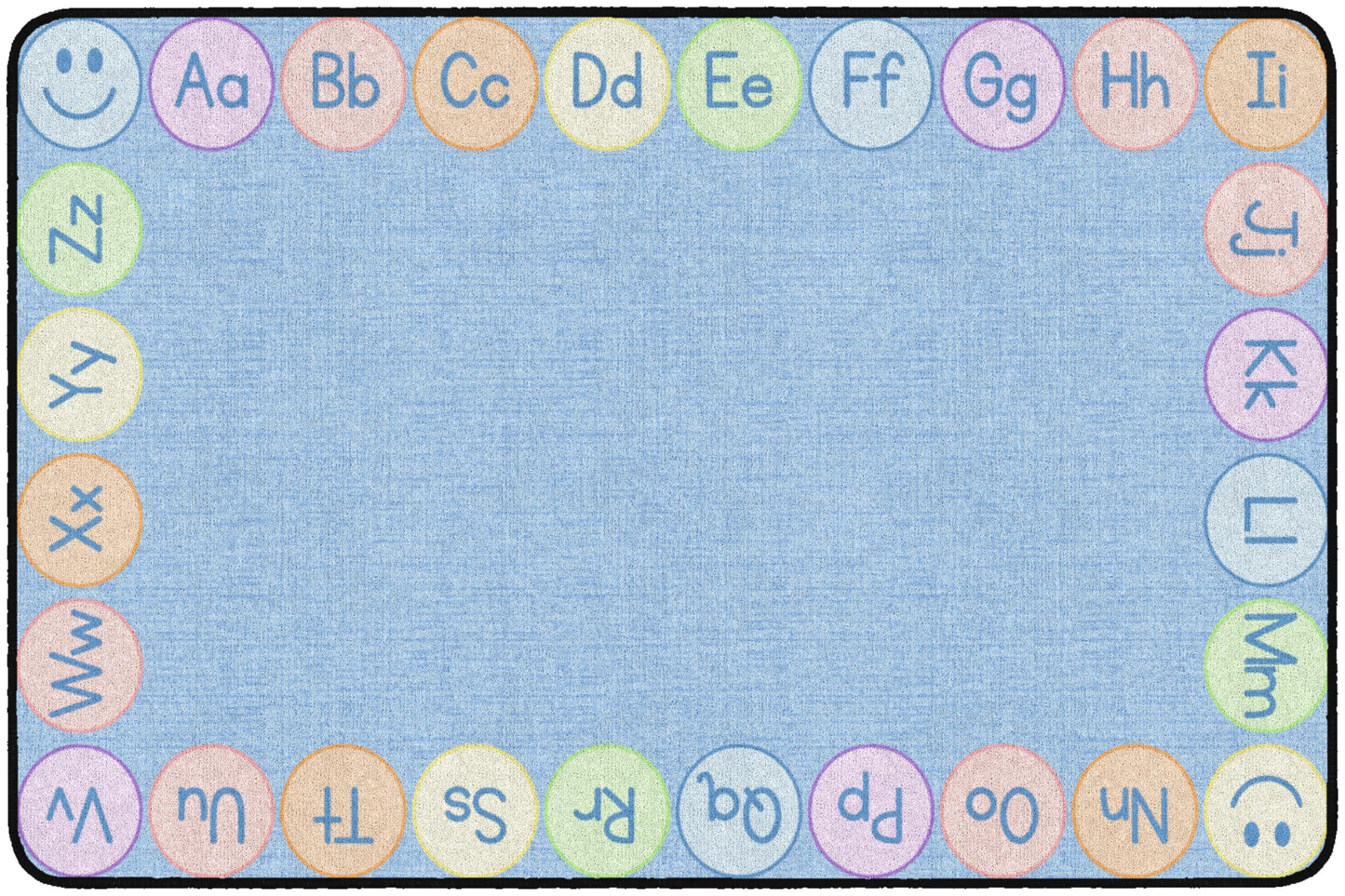 Flagship Carpets Smiley ABCs Pastel Classroom Educational Area Rug for Kids and Teachers, Durable Quality for Schools, Preschool, Daycare, Learning Centers, and Home, 4' x 6', Soft Blue