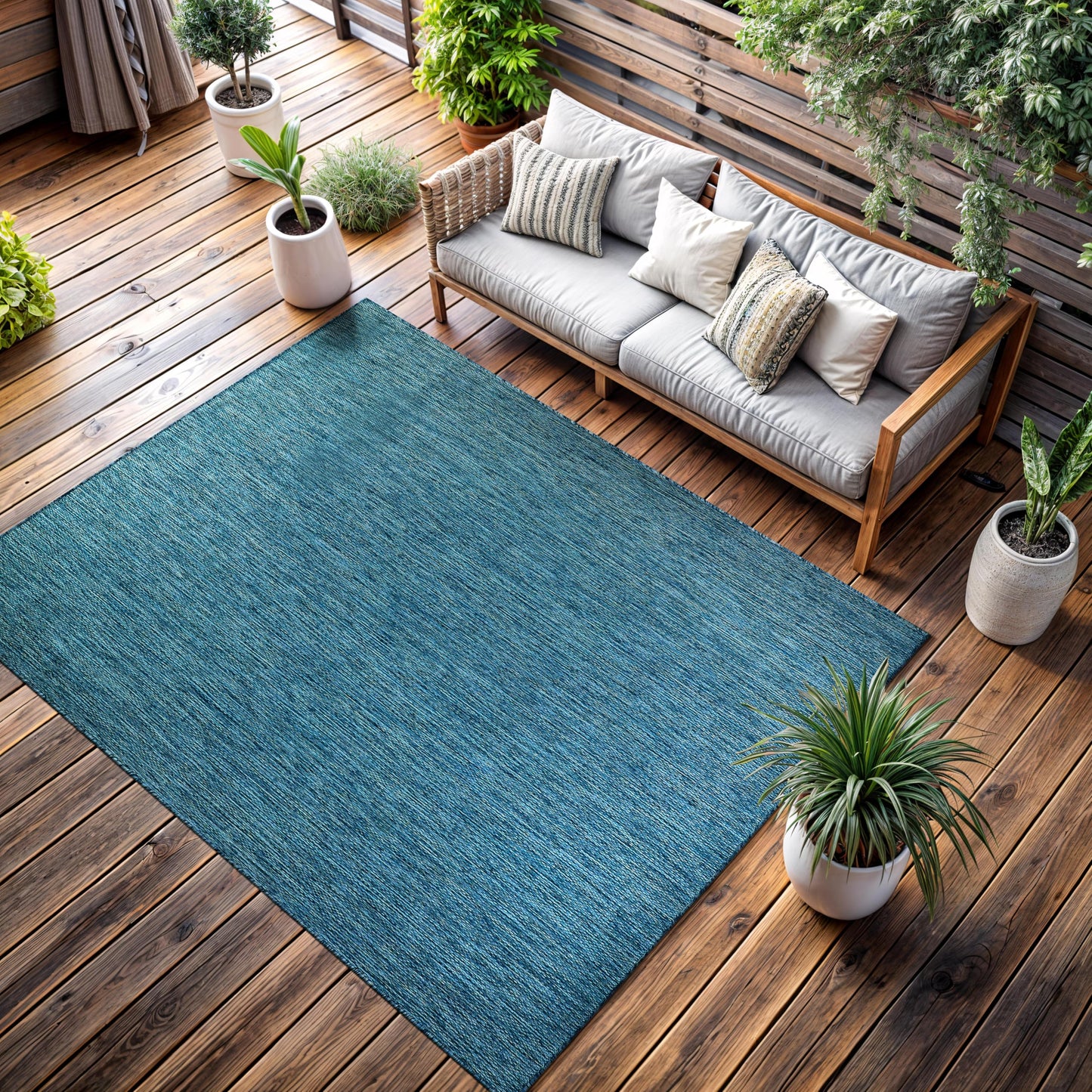 CAMILSON Outdoor Rug 8x10 Modern Area Rugs for Indoor and Outdoor Patios and Porches - Waterproof, Washable, Non-Shedding, Easy-to-Clean Outside Carpet (8 x 10, Solid - Aqua)