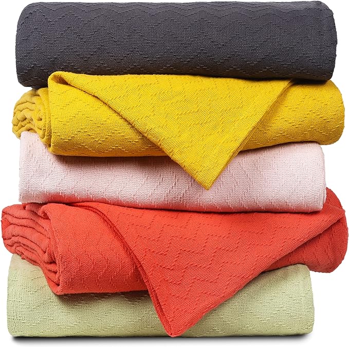 BELIZZI HOME 100% Cotton Bed Blanket, Breathable Thermal Blanket Twin Size, Soft Chevron 60''x90'', Perfect for Layering Any All Season, Light Grey
