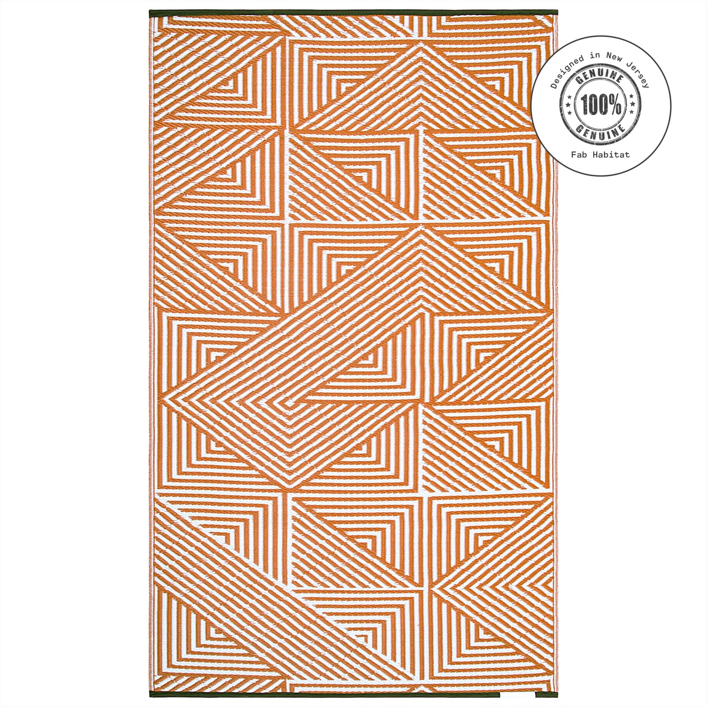 Fab Habitat Outdoor Rug - Waterproof, Fade Resistant, Crease-Free - Premium Recycled Plastic - Modern Geometric - Patio, Deck, Porch, Balcony, Laundry Room - Tokyo - Burnt Orange - 4 x 6 ft
