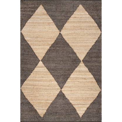 nuLOOM Pandora Diamond Jute Area Rug - 4x6, Global Inspired Black/Ivory Neutral Rug for Dining, Living, Kitchen