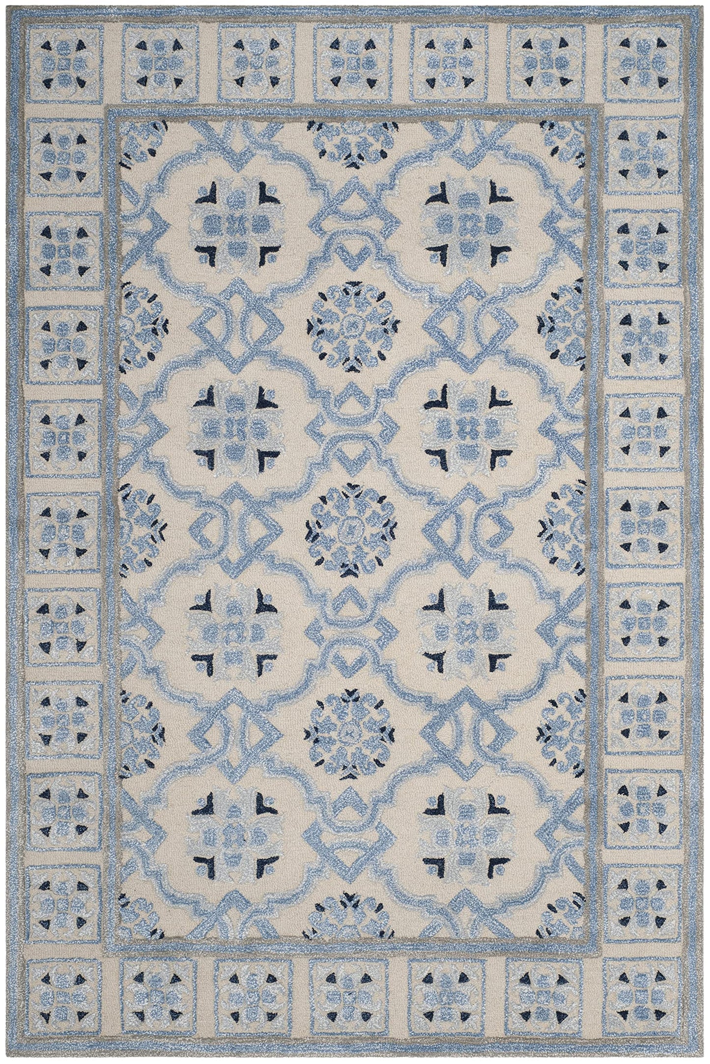 SAFAVIEH Bella Collection 6' x 9' Ivory/Blue BEL155A Handmade Premium Wool & Viscose Area Rug