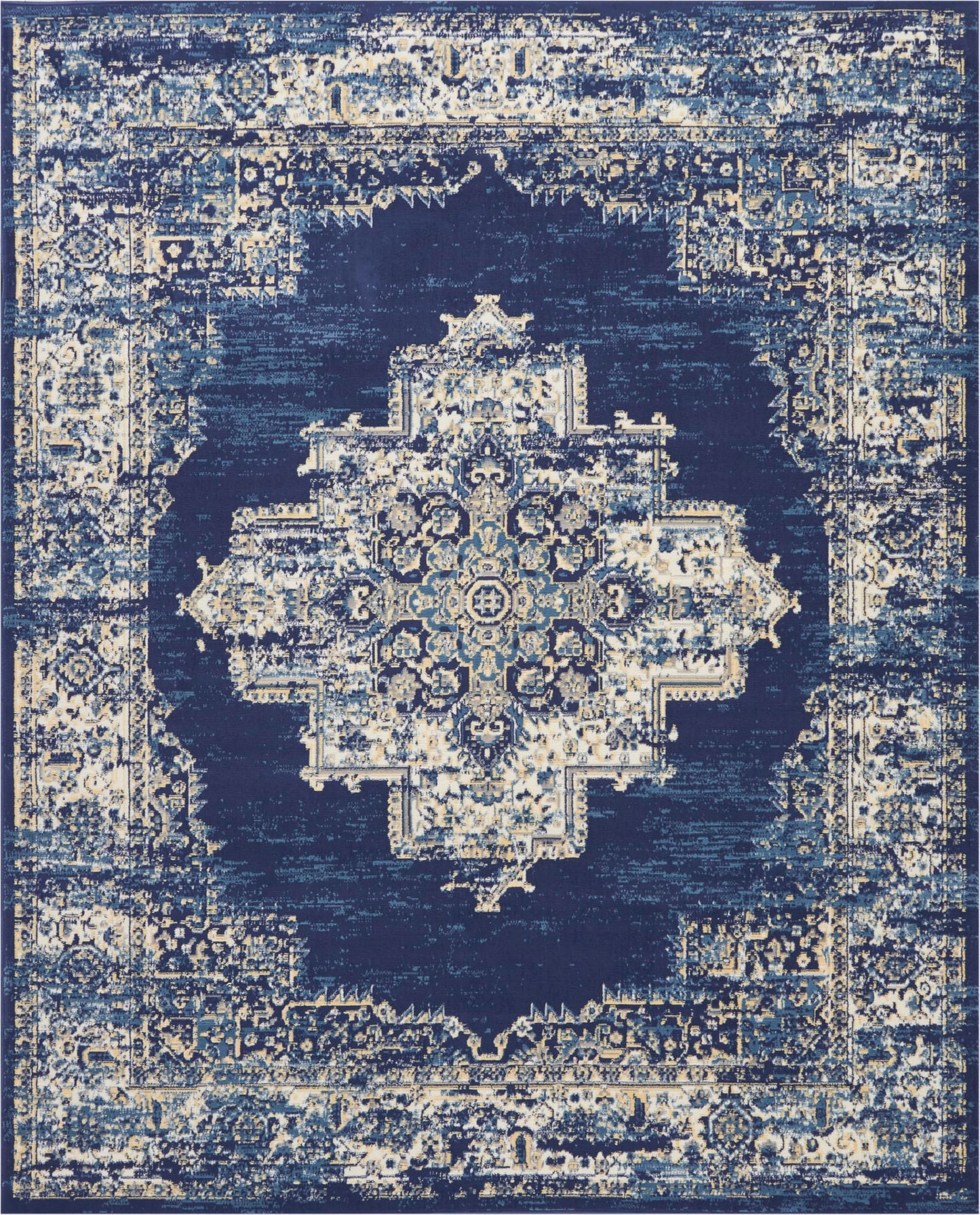 Nourison Home Grafix Navy Blue 7' x 10' Area Rug - Easy Clean, Non Shedding, Bed Room, Living Room, Dining Room, Kitchen (7' x 10')