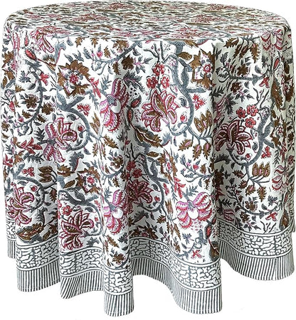 ATOSII Eden Multicolor 100% Cotton Round Tablecloth, Handblock Print Floral Table Cloth for Kitchen Dining Linen I Parties, Weddings, Outdoors, Holidays I Fall Home Decor 72" Inches Round