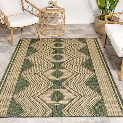 Nuloom Ranya Green/Ivory, 4' x 6', Tribal Geometric, Soft and Cozy, High Traffic, Stain Resistant, Easy Clean, Durable Area Rug for Indoor/Outdoor Patio, Deck, Porch, Garden, Courtyard