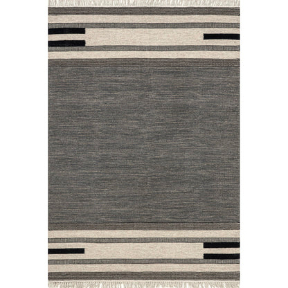 Rugs USA Black Brooklyn Tasseled Wool Area Rug, 7'6" x 9'6", Black