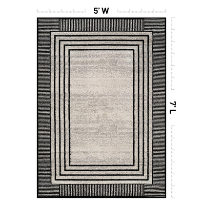 Rugshop Contemporary Geometric Bordered Indoor Area Rug for Living Room,Bedroom,Kitchen Rug Low Pile Rug with Jute Backing 5' x 7' Cream