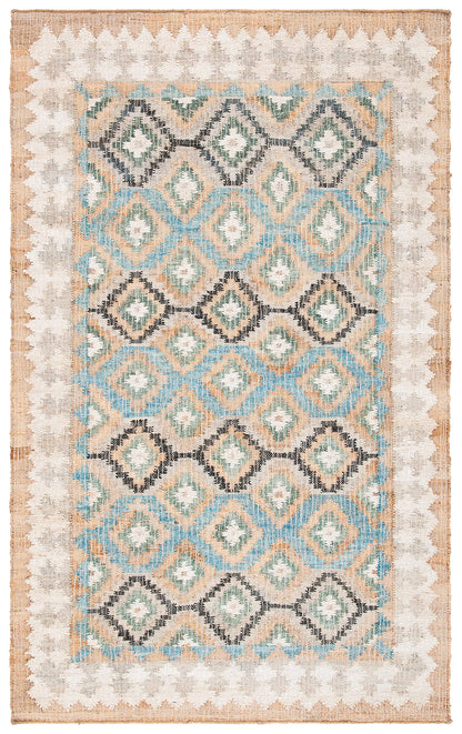 SAFAVIEH Kilim Collection Area Rug - 5' x 8', Blue & Ivory, Handmade Flat Weave Jute, Ideal for High Traffic Areas in Living Room, Bedroom (KLM756M)
