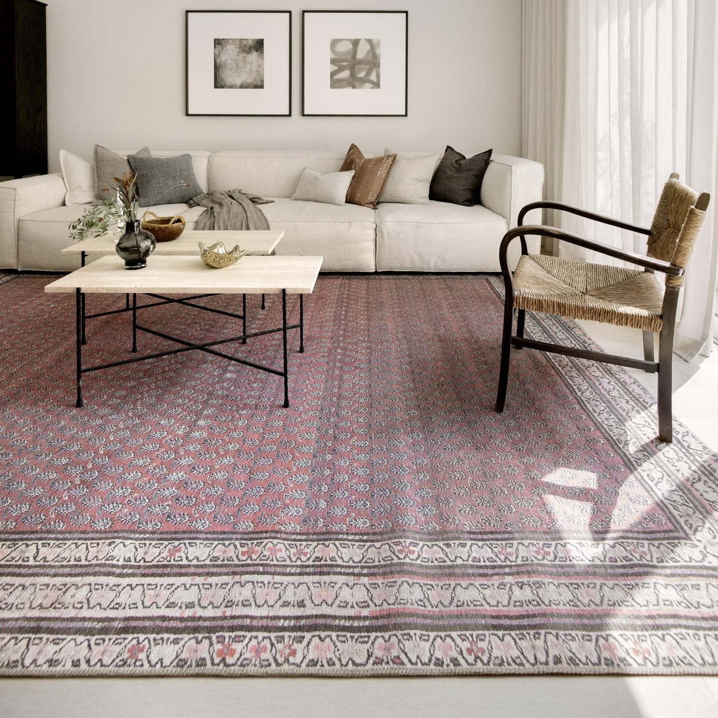 KNOTTING MATTERS Rusty Rhythm 7’6” x 9’6” Area Rug – Deep Rust & Charcoal Heritage Flatweave, Low-Pile – Easy Clean Area Rug – Perfect for Living Room, Dining Room, Bedroom – Pet & Kid Friendly