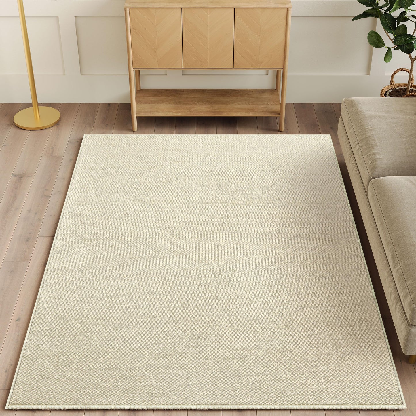 COSOSA Washable Faux Sisal Rug, 6x9 Firm Textured Woven Mat, Indoor-Outdoor Non-Slip Easy-Clean Area Rug, Solid Modern Carpet for Living Room, Bedroom, Kitchen, Entryway, Patio, Cream Beige