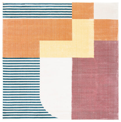 SAFAVIEH Orwell Collection Area Rug - 3' Square, Rust & Yellow, Mid-Century Modern Abstract Design, Non-Shedding & Easy Care, Ideal for High Traffic Areas in Living Room, Bedroom (ORW368P)