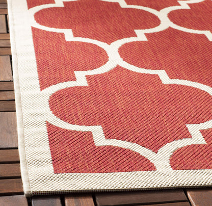 SAFAVIEH Washable Rug Outdoor Courtyard Collection - 6'7" x 9'6", Red & Bone, Non-Shedding & Easy Cleaning, Ideal for Patio, Backyard, Mudroom (CY6914-248)