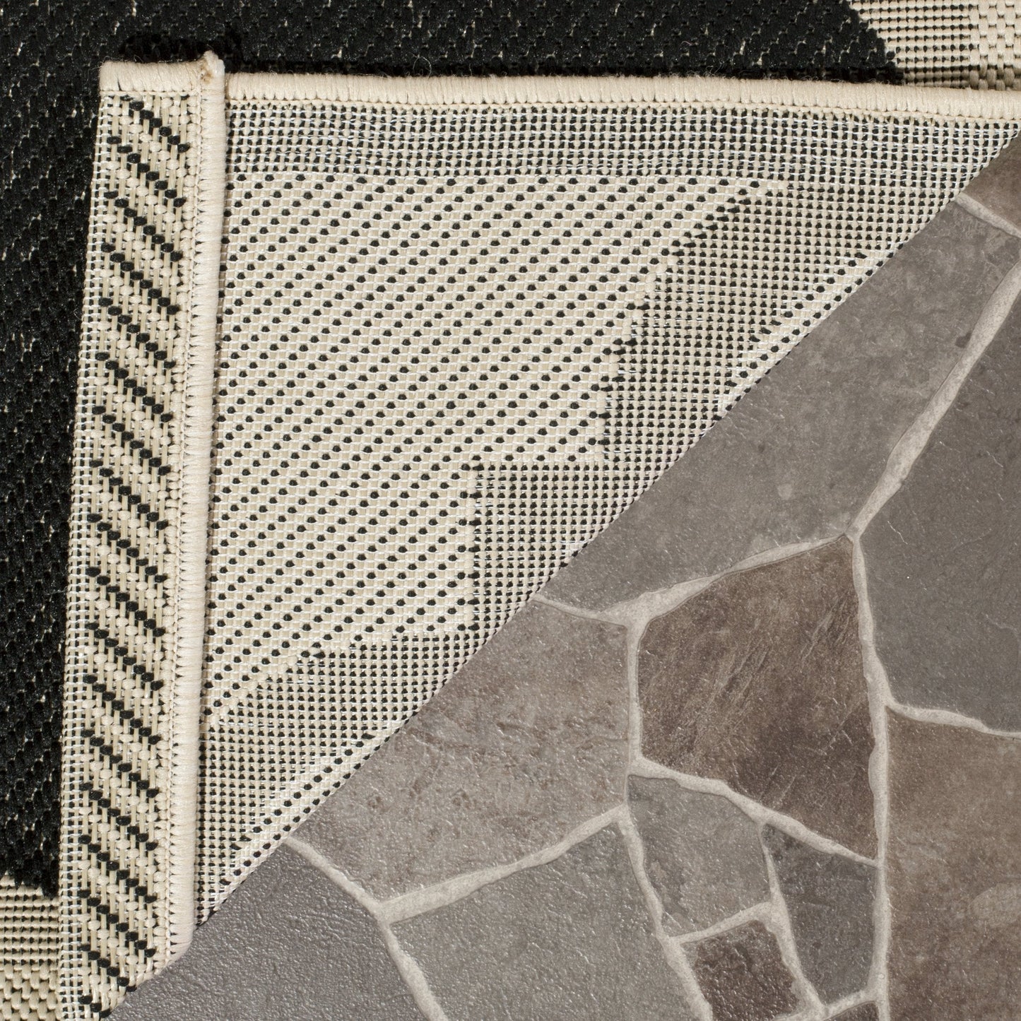 SAFAVIEH Washable Rug Outdoor Courtyard Collection - 2'7" x 5', Black & Beige, Non-Shedding & Easy Cleaning, Ideal for Patio, Backyard, Mudroom (CY6243-266)