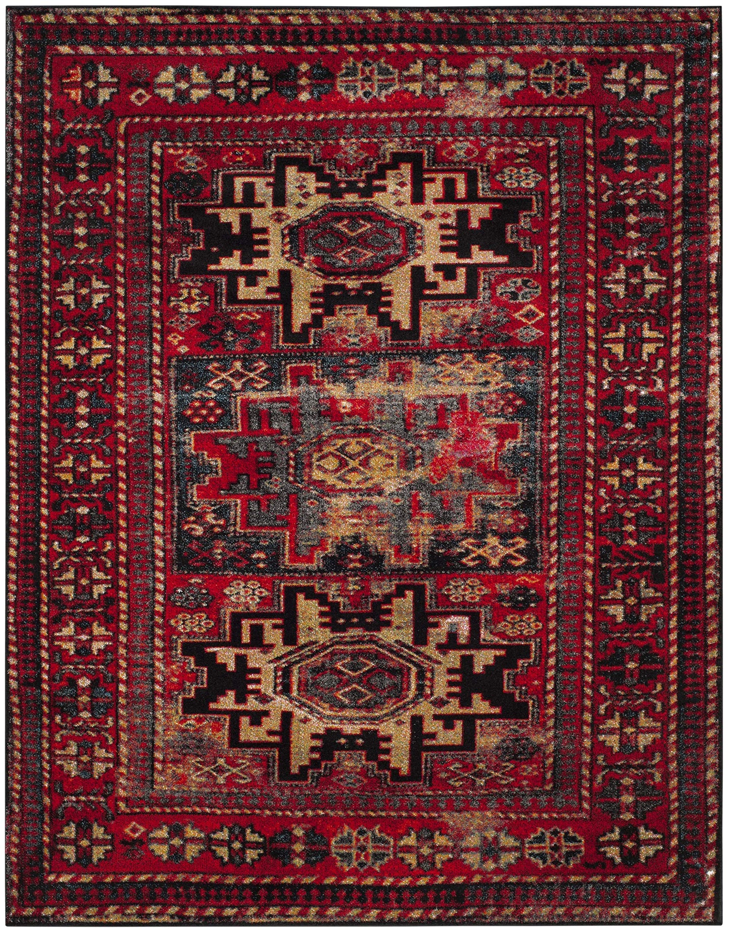 SAFAVIEH Vintage Hamadan Collection Area Rug - 8' x 10', Red & Multi, Oriental Traditional Persian Design, Non-Shedding & Easy Care, Ideal for High Traffic Areas in Living Room, Bedroom (VTH213A)