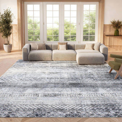SAFAVIEH Amelia Collection Area Rug - 9' x 12', Grey & Ivory, Rustic Tribal Distressed Design, Non-Shedding & Easy Care, Ideal for High Traffic Areas in Living Room, Bedroom (ALA761F)