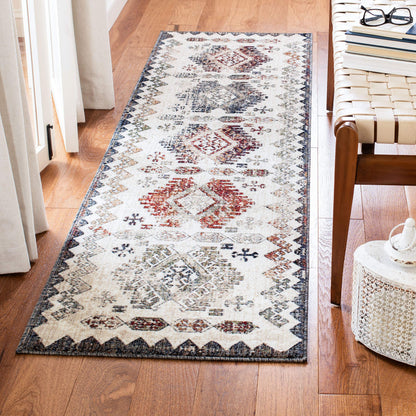 SAFAVIEH Herat Collection Runner Rug - 3' x 10', Cream & Grey, Boho Tribal Distressed Design, Non-Shedding & Easy Care, Ideal for High Traffic Areas in Living Room, Bedroom (HRT319A)
