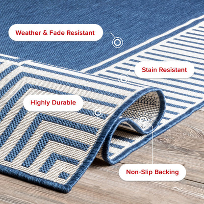 Nuloom Asha Navy/Ivory, 5' x 8', Casual, Striped Border, Soft and Cozy, High Traffic, Easy Clean, Durable Area Rug for Indoor/Outdoor Patio, Deck, Porch, Garden, Courtyard