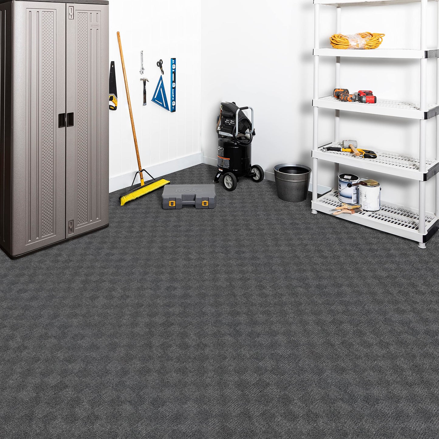 Mohawk Home 24" x 24" Indoor/Outdoor 0.25" Pile Height, Peel and Stick Carpet Tile, Grey Polyester, (15 Tiles) (60 sqft/Box)