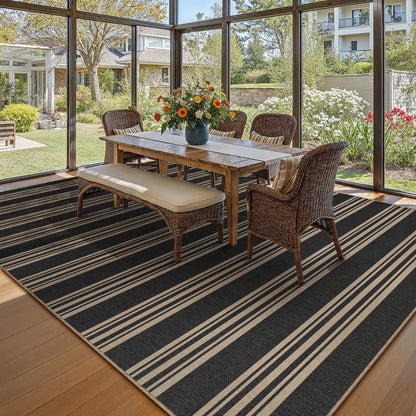 PureCozy Striped Easy Jute Rug 5x8 Black Living Room Carpet Washable Non Slip Bedroom Office Rug Farmhouse Neutral Non Shedding Indoor Outdoor Large Carpet for Kitchen Dining Room