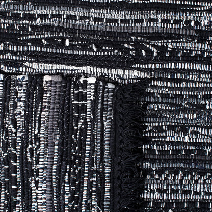 SAFAVIEH Rag Rug Collection Area Rug - 5' x 8', Black, Handmade Boho Stripe Cotton, Ideal for High Traffic Areas in Living Room, Bedroom (RAR121Z)