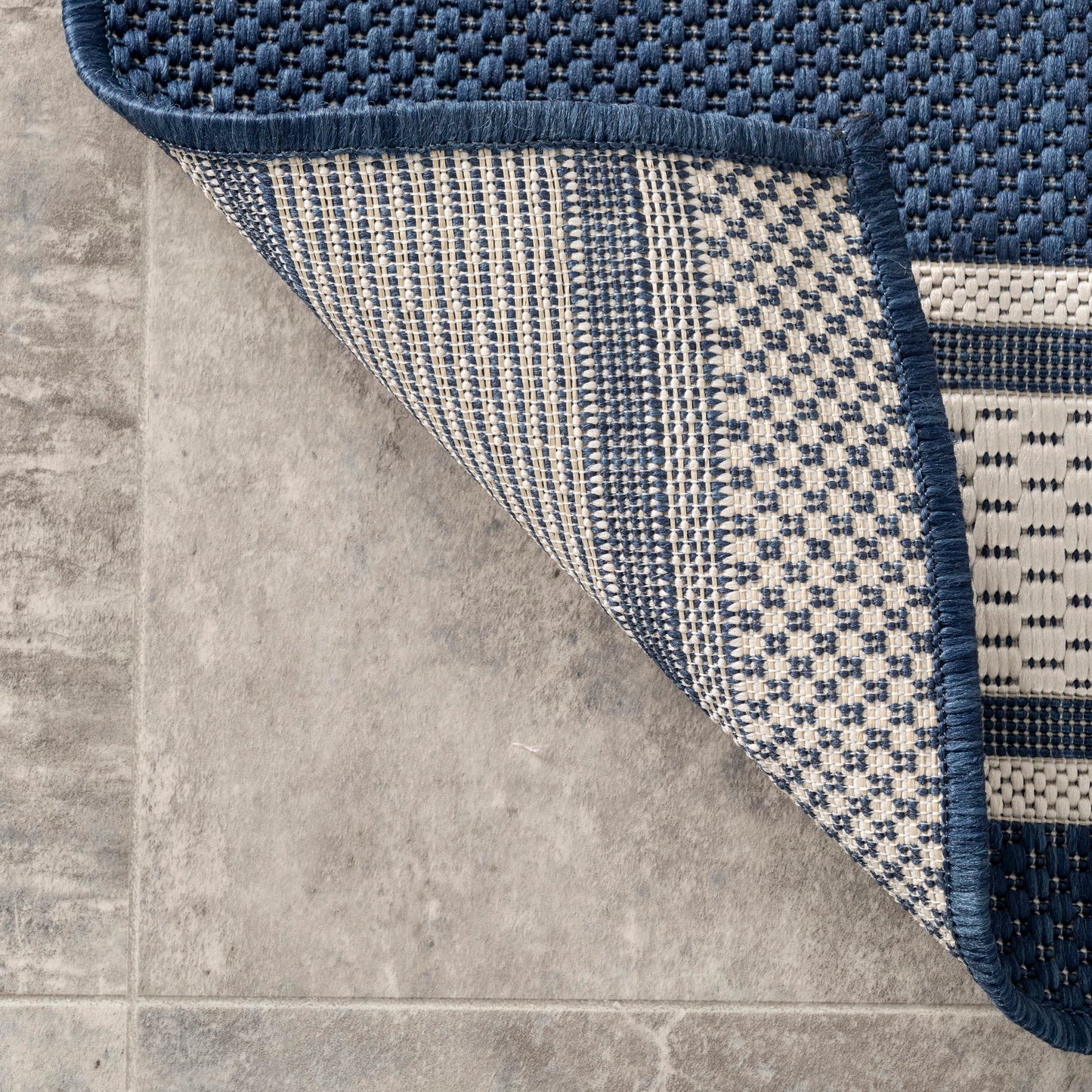 Rugs USA Romy Navy/Ivory, 6'7" x 9', Striped, Soft and Cozy, High Traffic, Stain Resistant, Easy Clean, Durable Area Rug for Indoor/Outdoor Patio, Deck, Porch, Garden, Courtyard