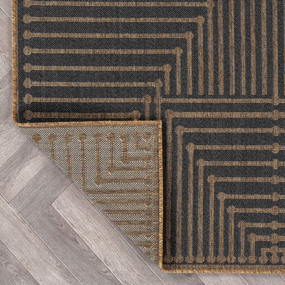 Rugshop Geometric Lines Indoor Outdoor Flat Woven Area Rug,Natural Jute-Style,Easy-Care Patio Rug for Backyard Porch Deck Balcony, 5' x 7' Dark Gray/Natural