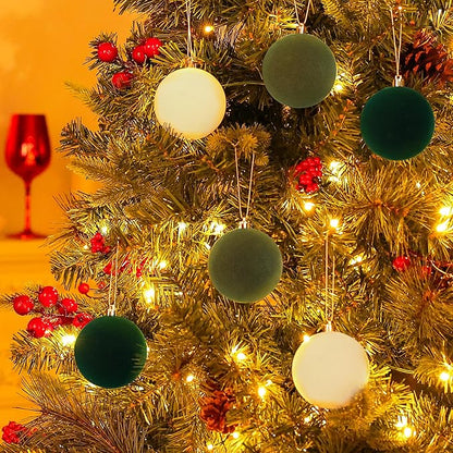 Amooca 3.15in Large Christmas Balls Ornaments Flocking Xmas Tree Hanging Decoration New Year Holiday Party Baubles 6pc Set White Green